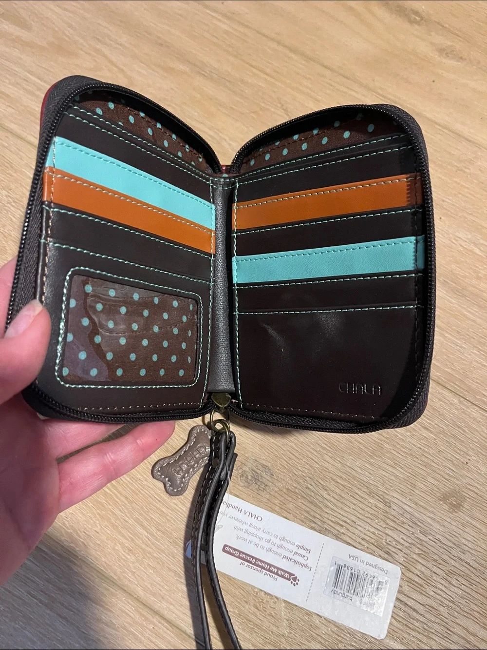 Chala Burgundy Wallet Wristlet with Teal and Black Paw Applique